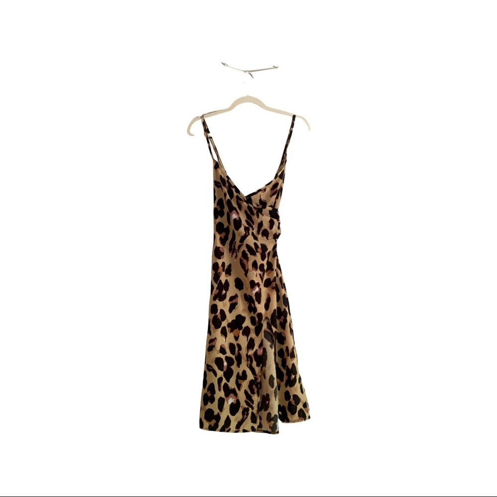 Strappy Leopard Print Midi Dress w/ Thigh Slit
